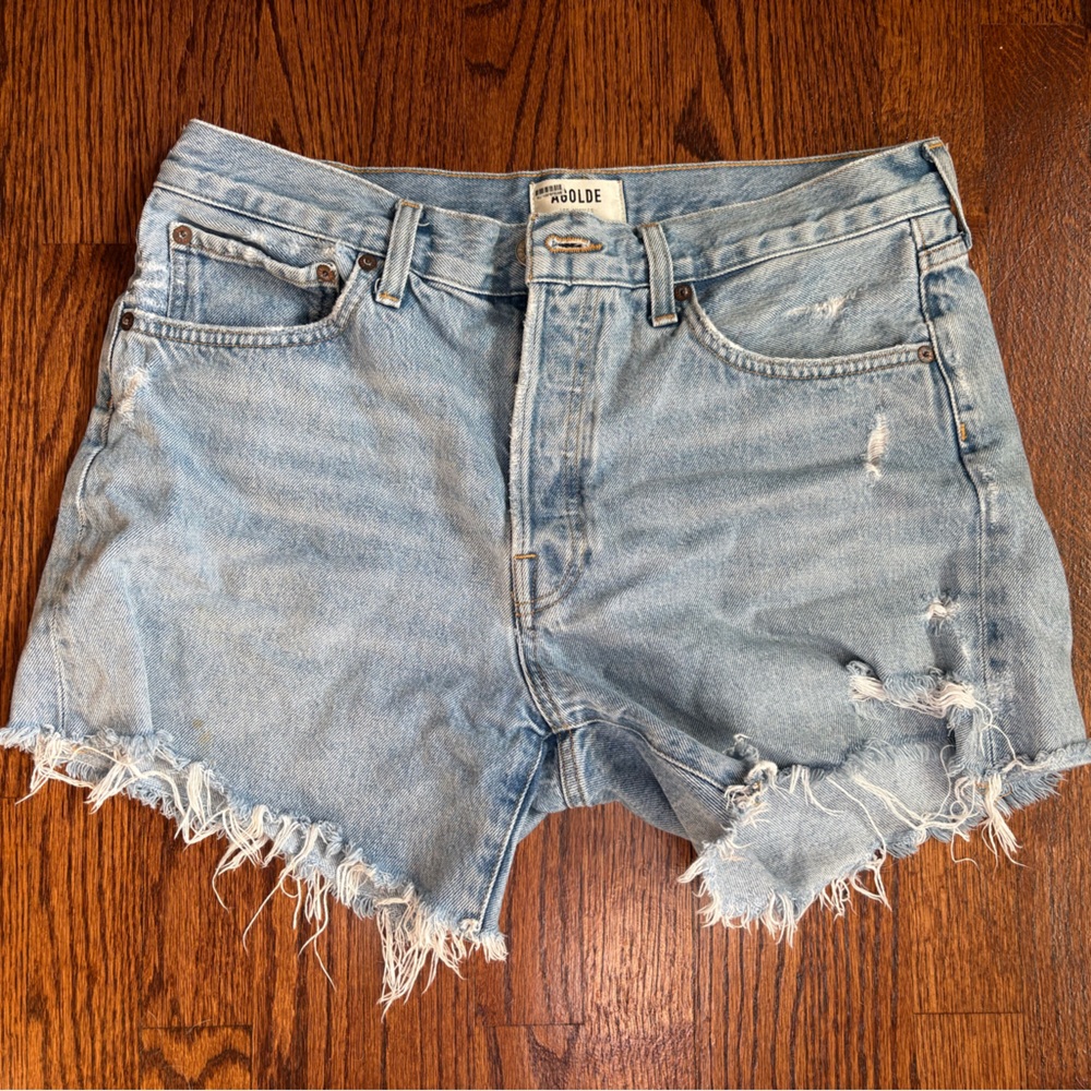 Agolde Light Wash Distressed Denim Cutoff Shorts
